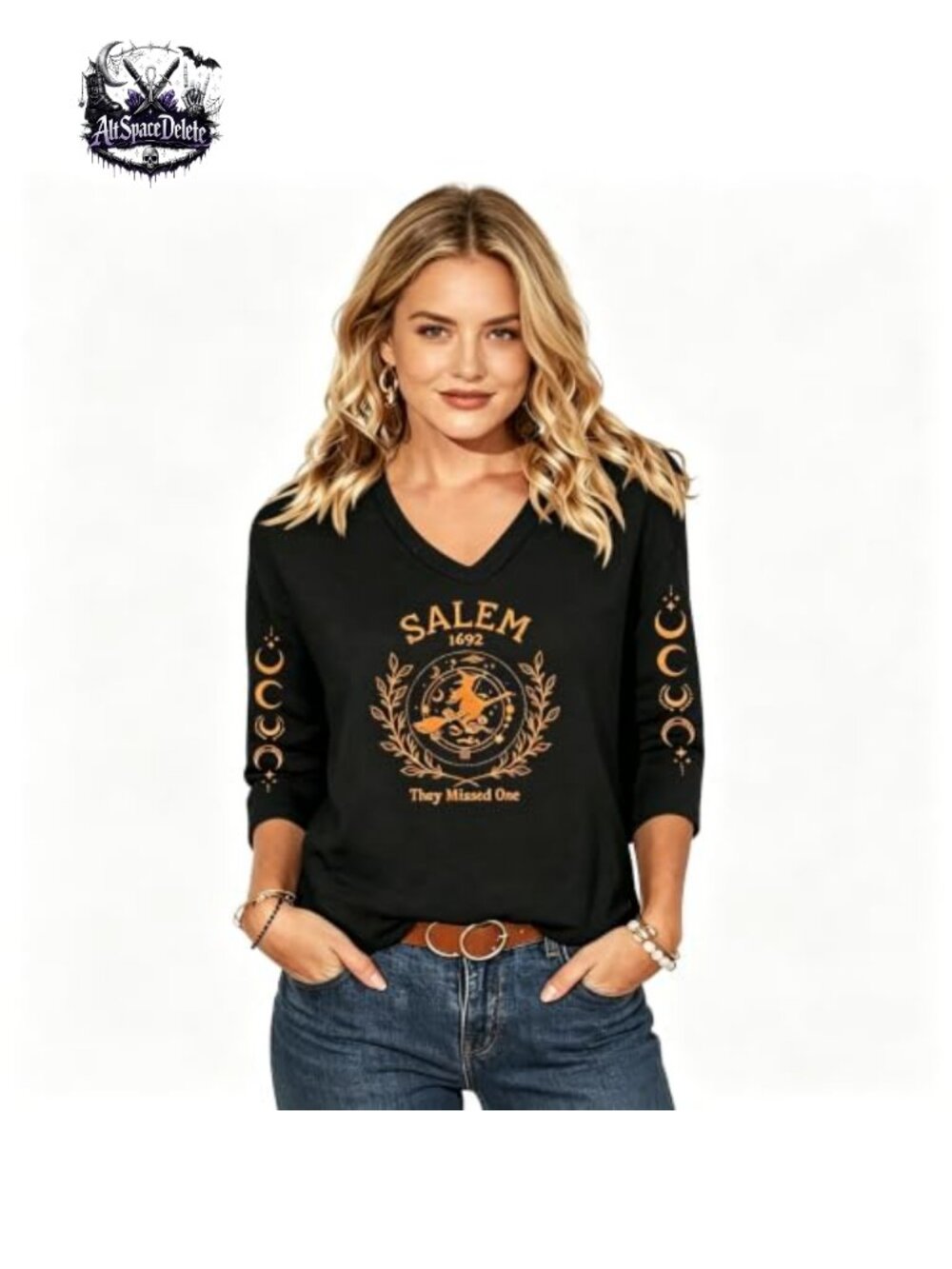Salem 1692 3/4 Sleeve Halloween Graphic Tunic Tee - Picture 4 of 6